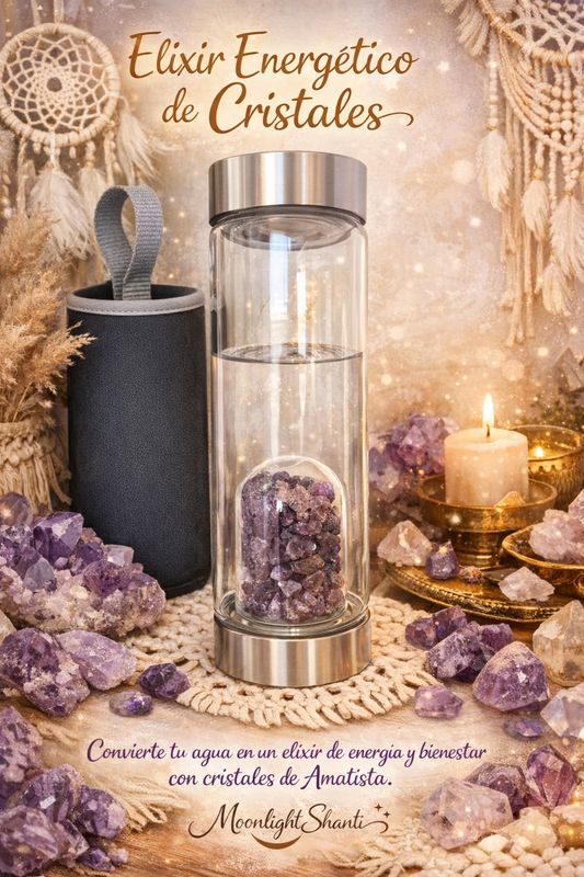 Botella de vidrio con Amatista