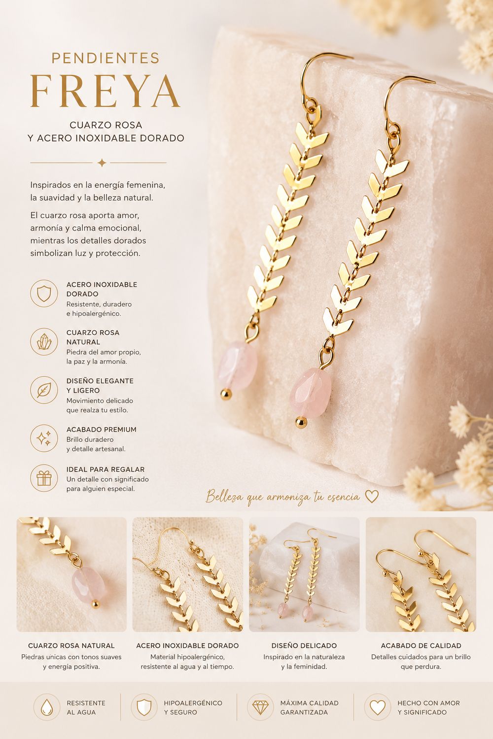 Pendientes F R E Y A ? cuarzo rosa