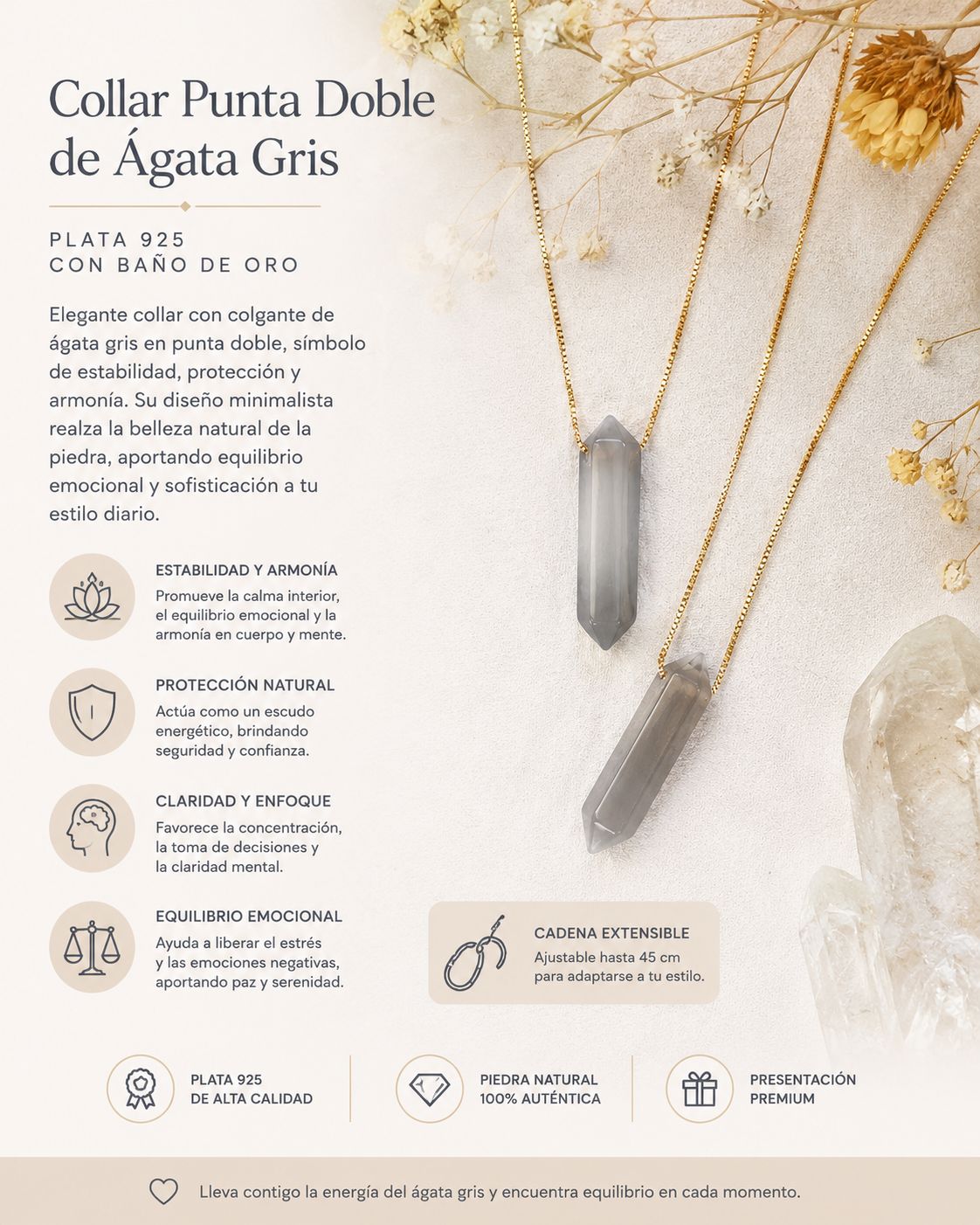 Collar INTUICIÓN | Ágata gris