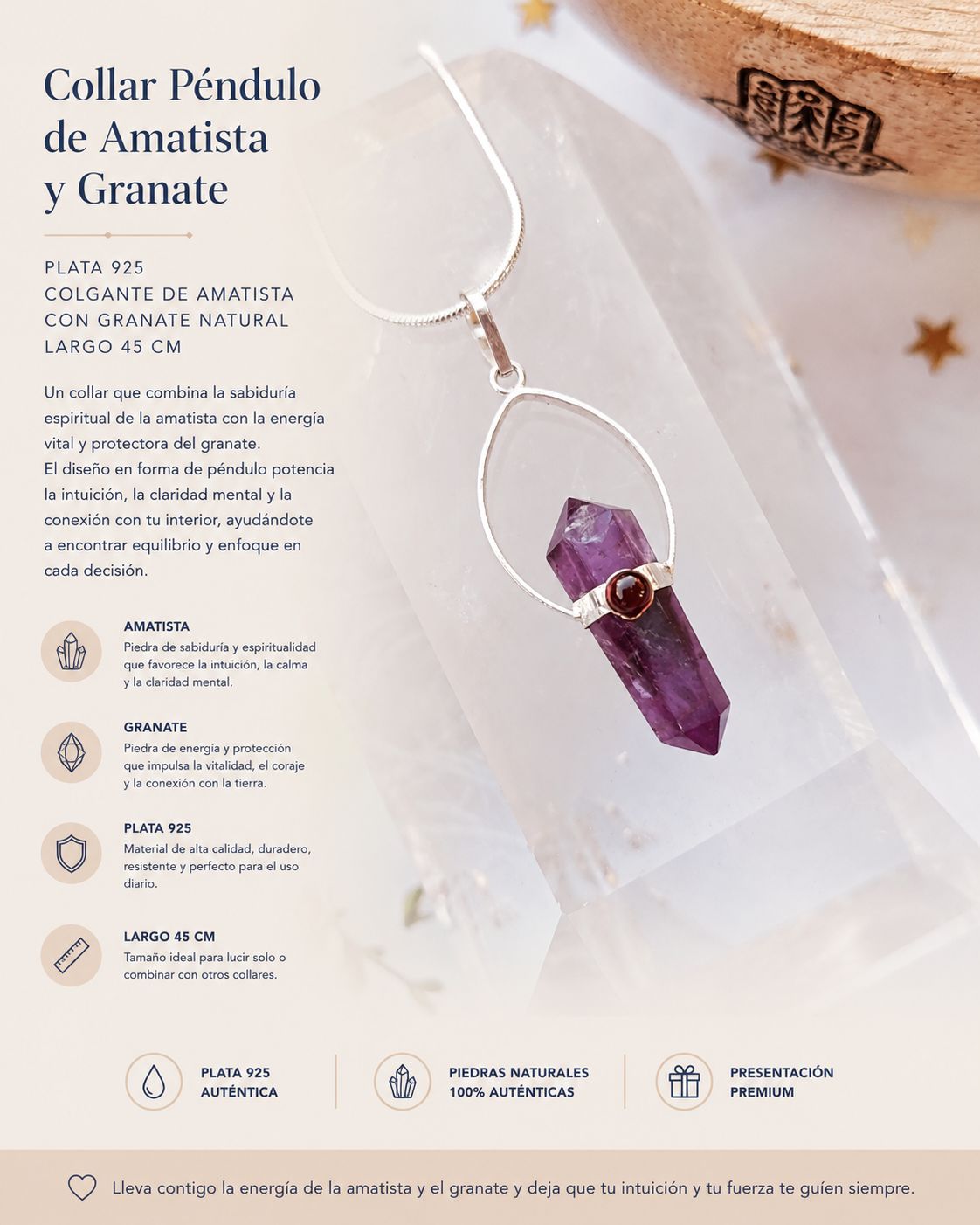 COLLAR PÉNDULO AMATISTA Y GRANATE