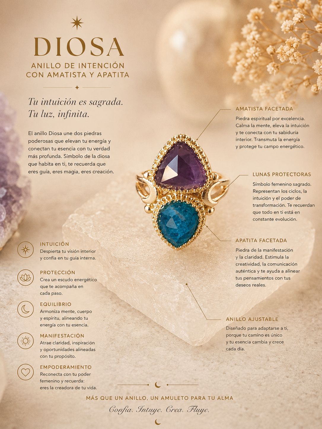ANILLO DIOSA  - amatista y apatita