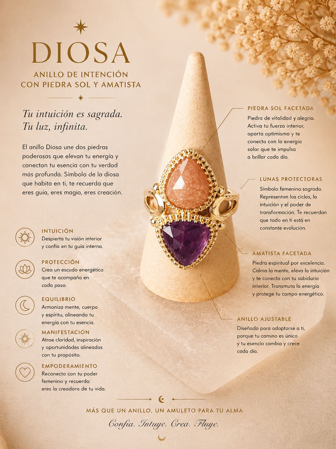 ANILLO DIOSA - amatista y piedra sol