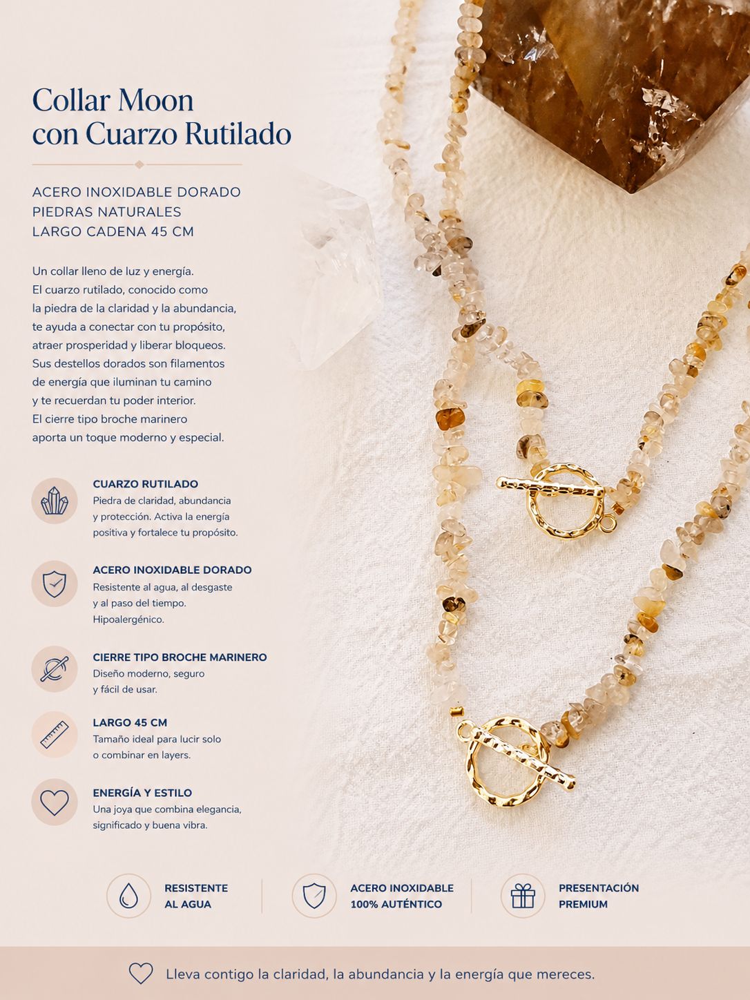 COLLAR MOON CUARZO RUTILADO