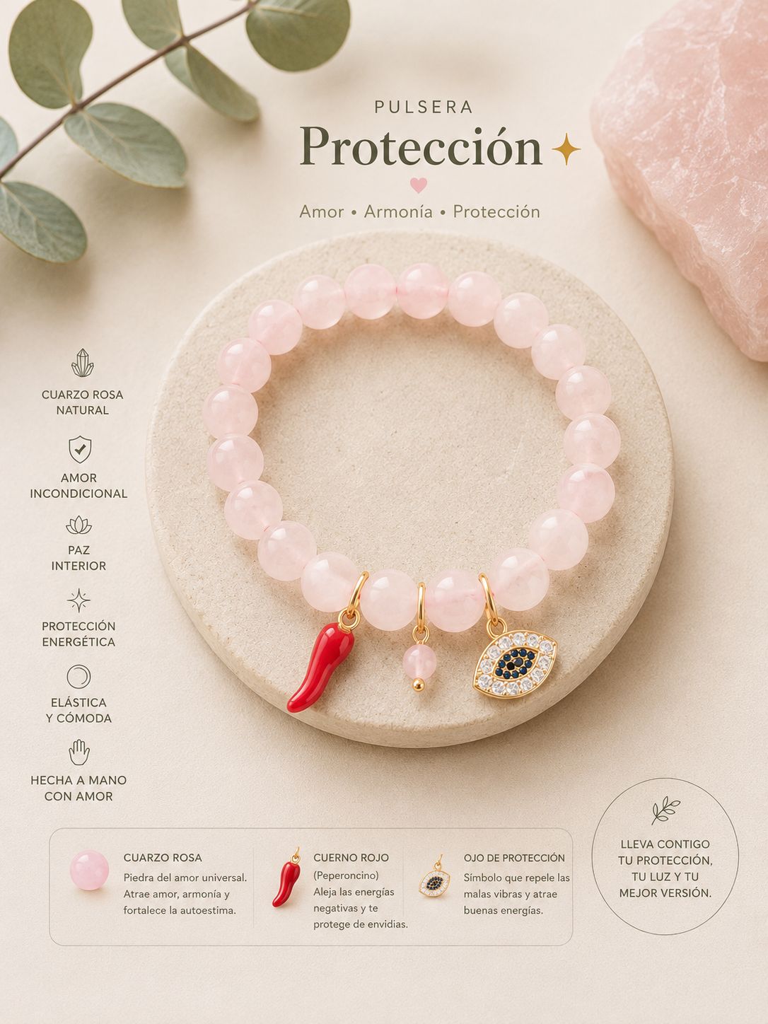 Pulsera cuarzo rosa