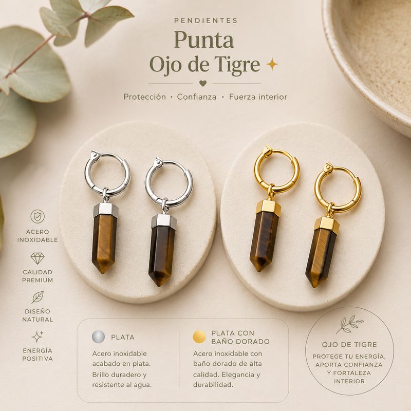 Pendientes puntas ojo de tigre