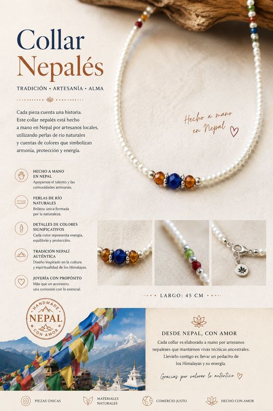 Collar Nepales de cuentas finas, gemas y perlas.