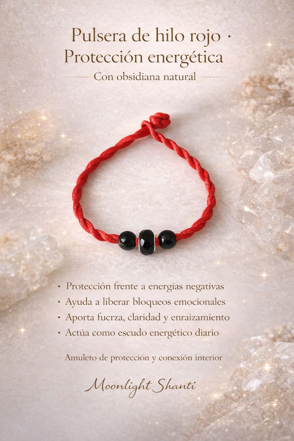 Pulsera hilo rojo y obsidiana