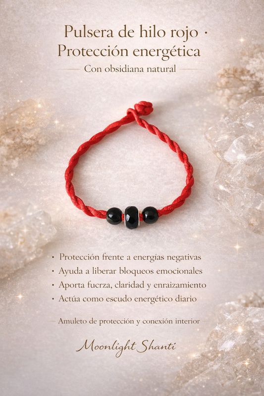 Pulsera hilo rojo y obsidiana