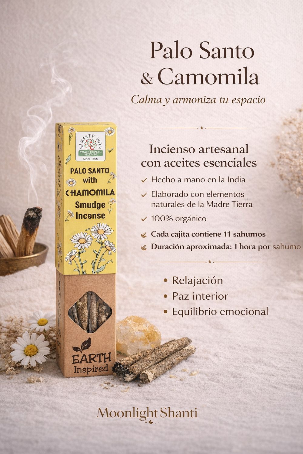 Sahumos palo santo y camomila