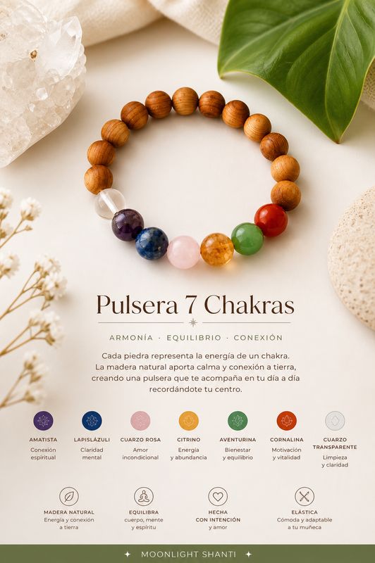 Pulsera 7 chakras sándalo