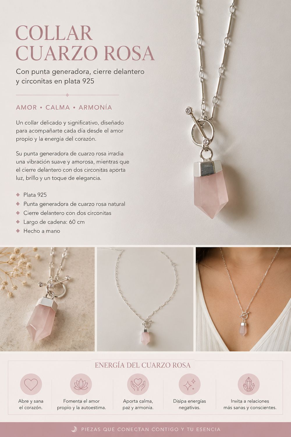 Collar punta cuarzo rosa