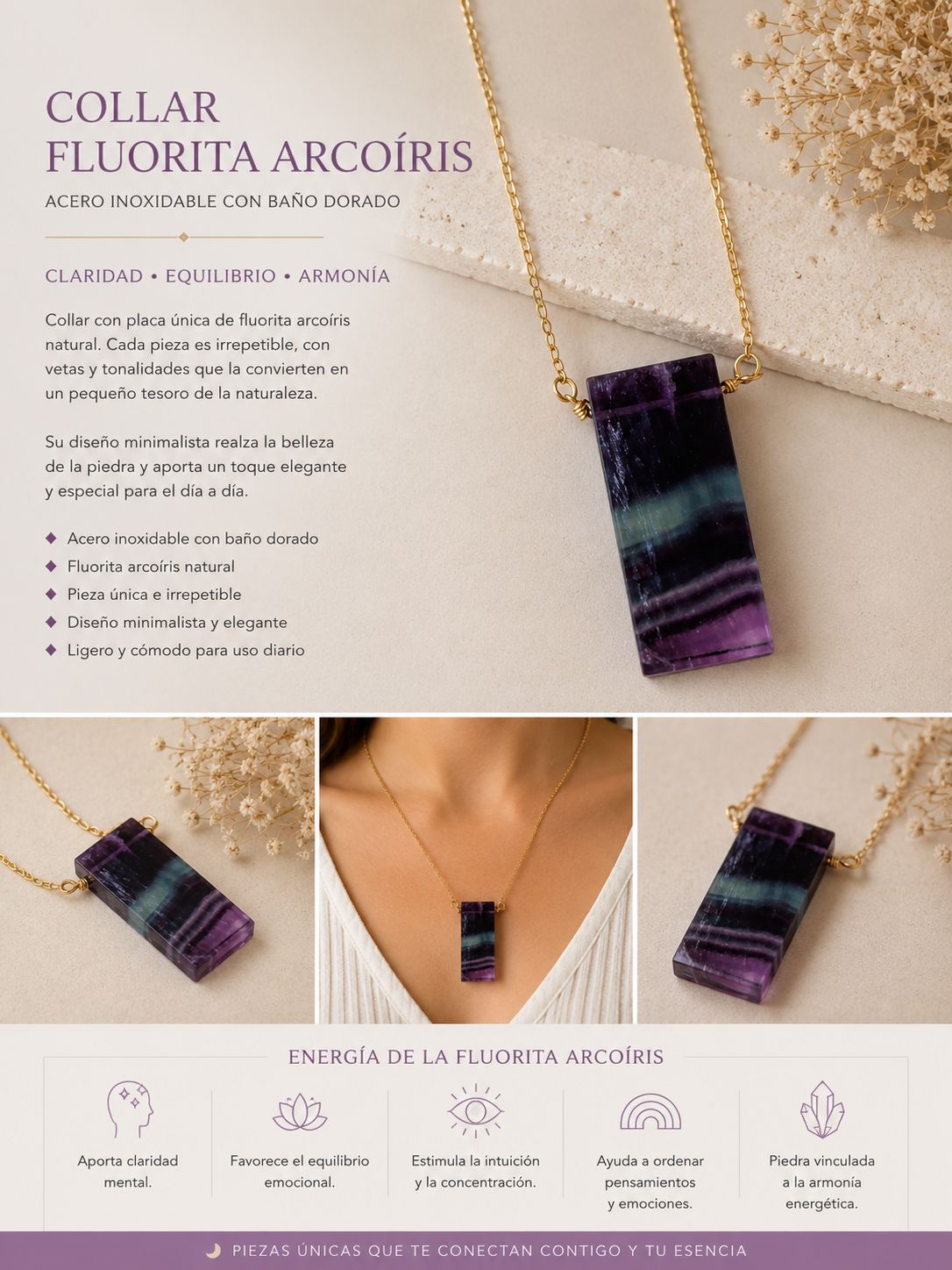 Collar placa fluorita arcoiris