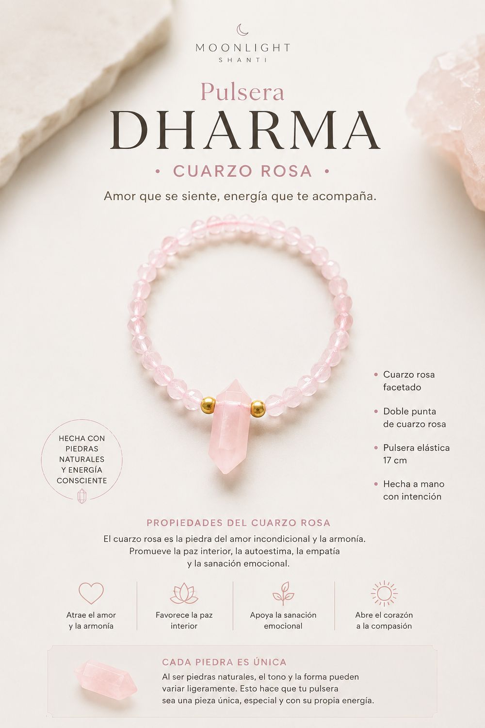 Pulsera dharma cuarzo rosa