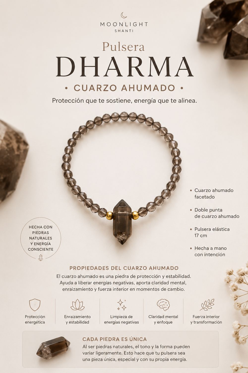 Pulsera dharma cuarzo ahumado
