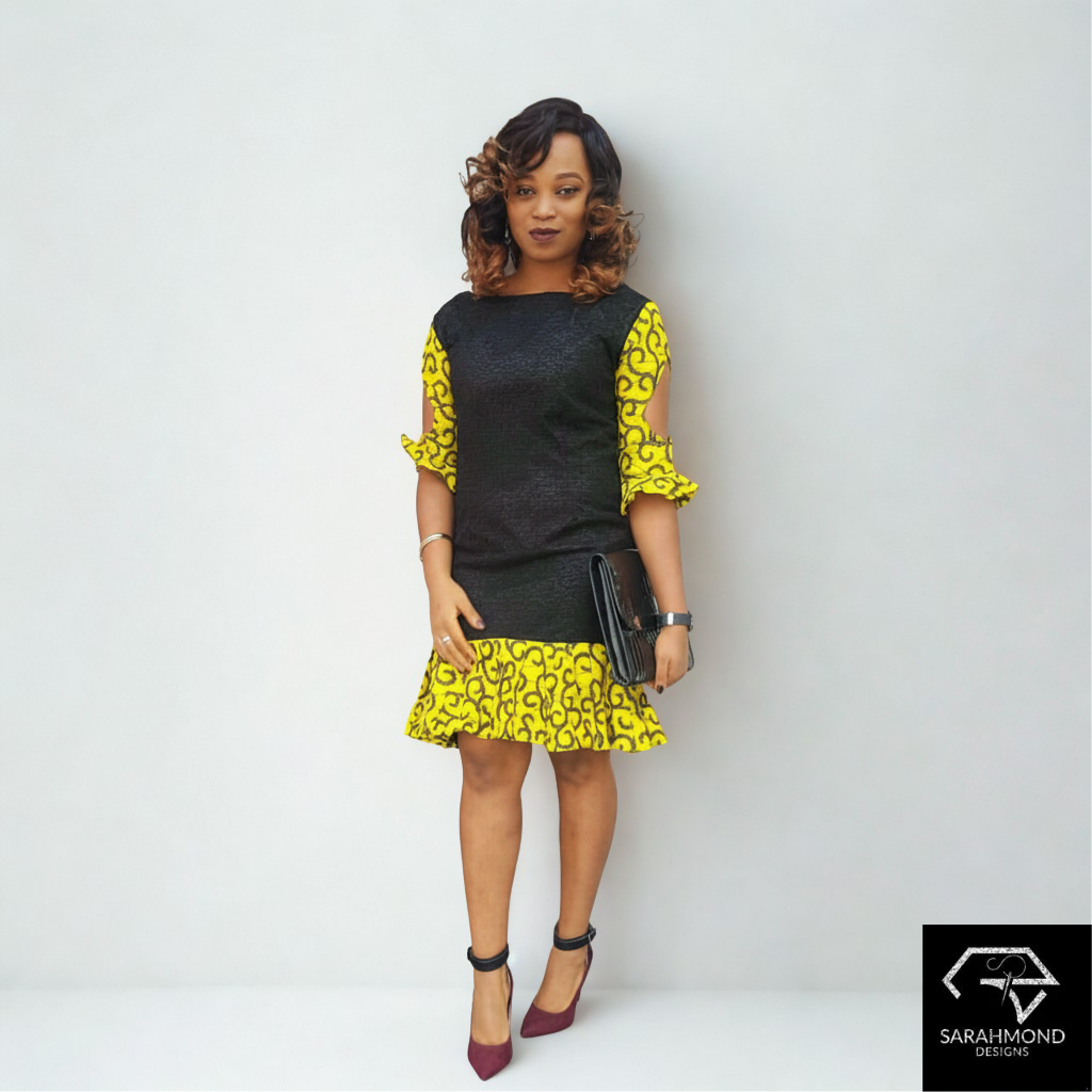 Ada-Ada Two Tone Ankara and Lace Short Dress