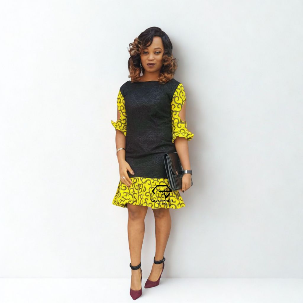 Ada-Ada Two Tone Ankara and Lace Short Dress