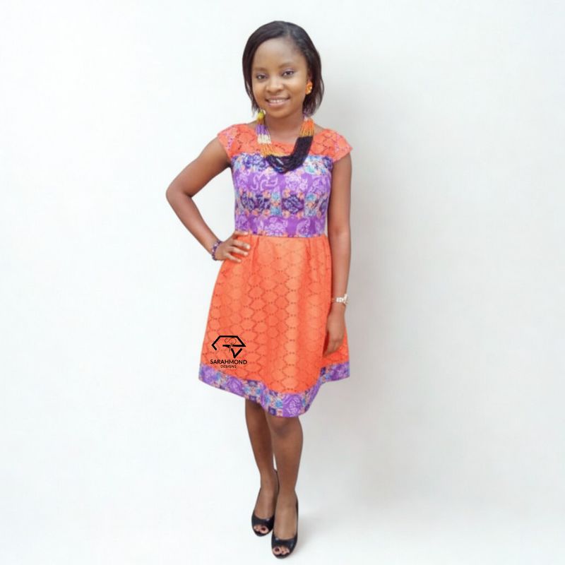 Cassie Two Tone Ankara and Lace Dress