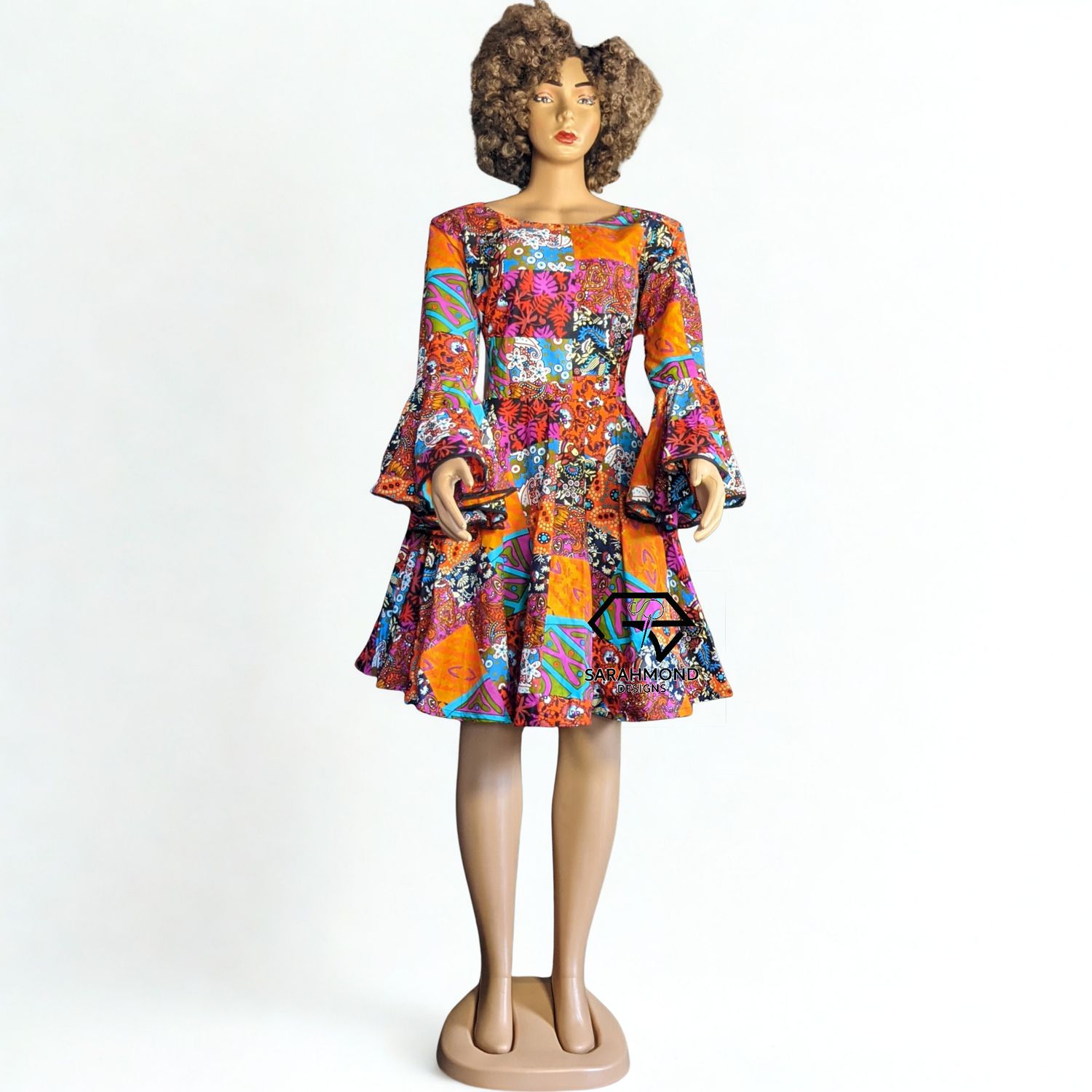 Janice Flared Bell Sleeves African Flared Short Dress