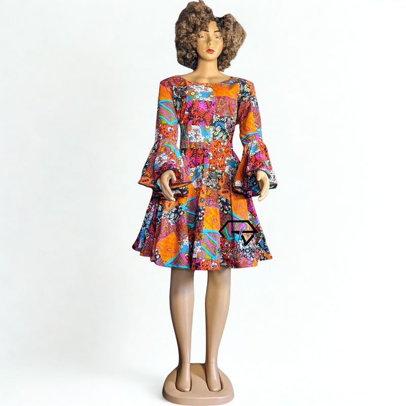 Janice Flared Bell Sleeves African Flared Short Dress