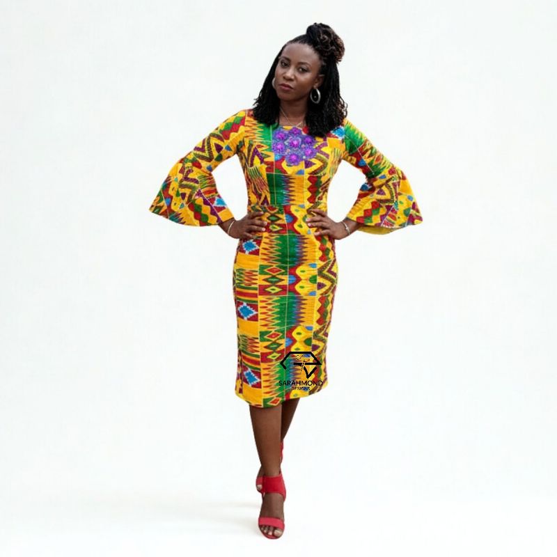 Yellow Sun African Bell Sleeves Short Dress