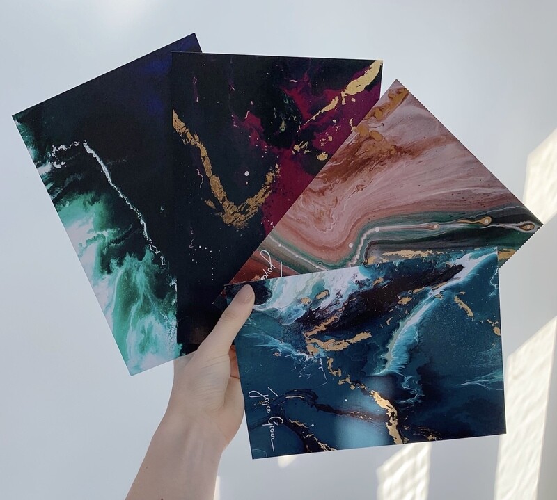 4 Abstract cards
- Black beach
- Rainbow sea
- Sahara
- Embrace