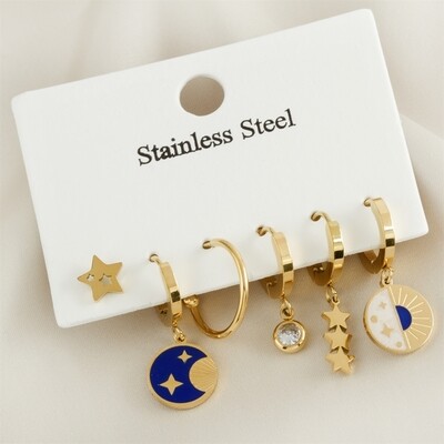 6 Pcs Star Luxury Steel Earrings