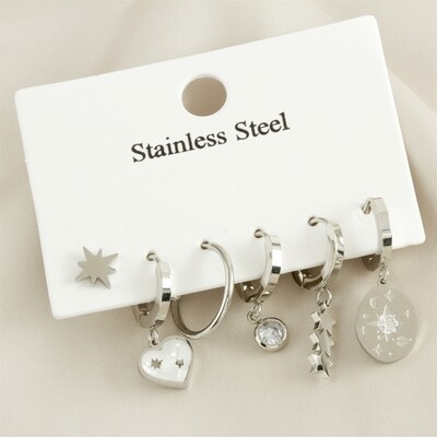 6 Pieces Heart Luxury Steel Earrings