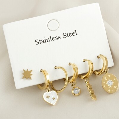6 Pieces Heart Luxury Steel Earrings