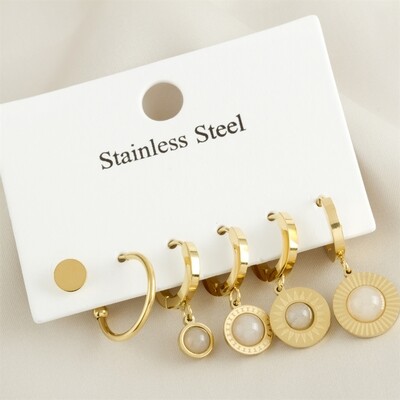 6 Pcs Glass Beads Luxury Steel Earrings