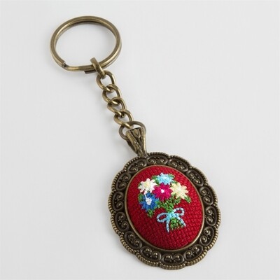Red Color Cross-stitch Keychain