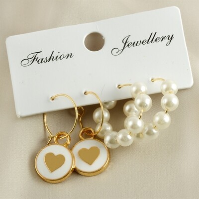 4 Pieces Heart Enamel Pearl Hoop Earrings