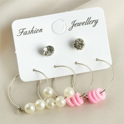6 Pieces Fimo Pearl Bead Hoop Earrings 2.5 cm