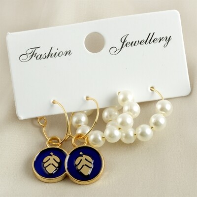 4 Pieces Leaf Enamel Pearl Hoop Earrings