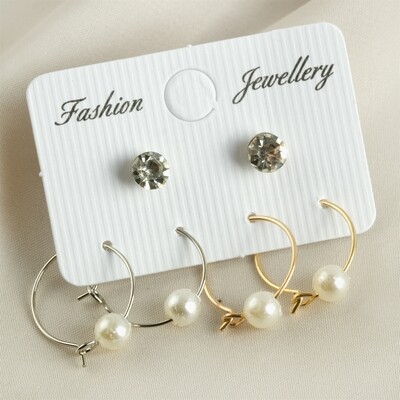 6 Pieces Pearl Stone Hoop Earrings