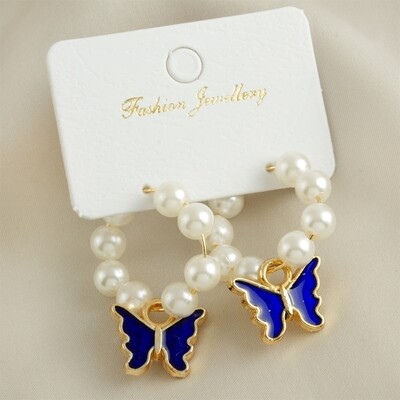 Butterfly Enamel Pearl Hoop Earrings