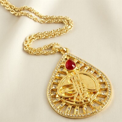 Oval Shaped Tugra Stone Gold Plated Necklace