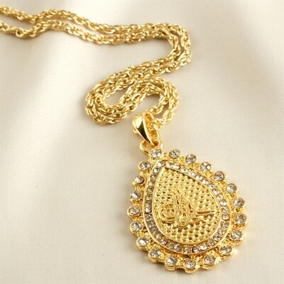 Oval Shaped Tugra Stone Gold Plated Necklace