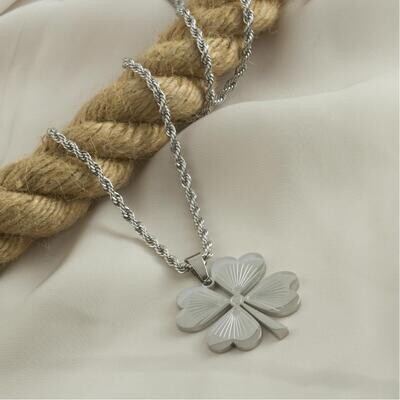 Clover Figured Luxury Steel Necklace Large Size