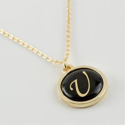Black Color Mother of Pearl Letter Necklace