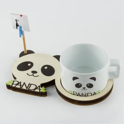 Cute Panda Figured Wooden Note Holder Mug Set