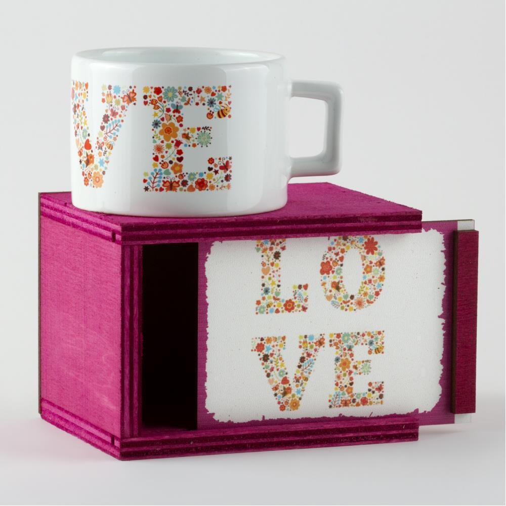 Musical Note Figured Wooden Boxed Mug (valentine's day gift)