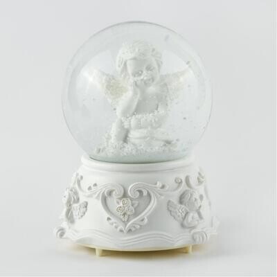White Angel Battery-Powered Musical Lighted Snow Globe (Medium Size)