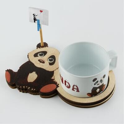 Innocent Panda Figured Wooden Note Holder Mug Set