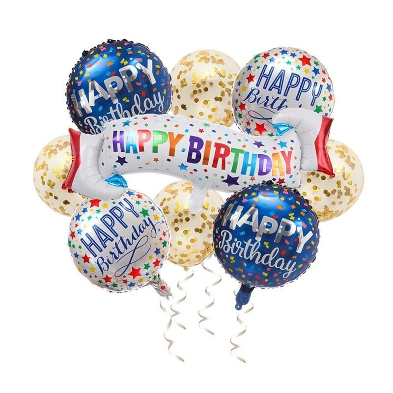Dark blue happy birthday balloon set (helium filled)