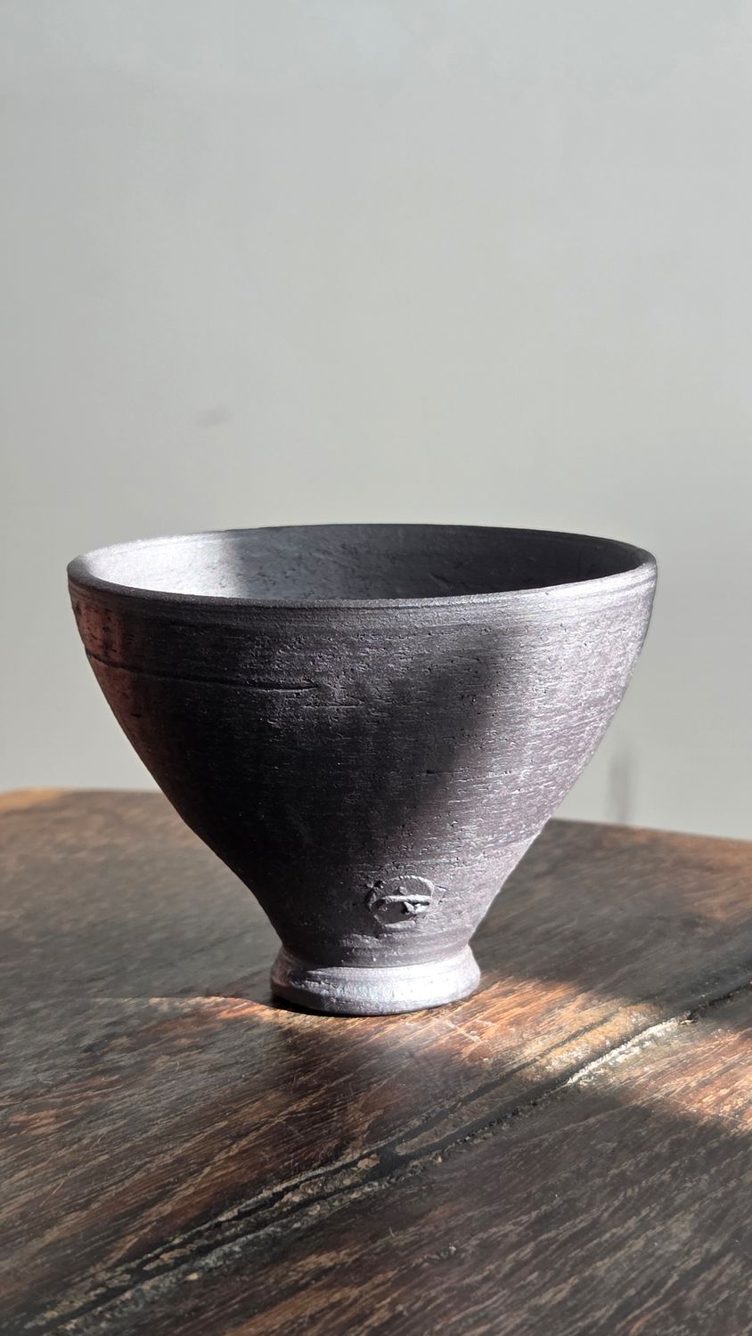 Teacup – Unglazed Black Stoneware | Tall, Textured, Minimal