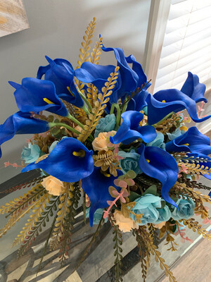 BLUE CALLA LILY AND BLACK VASE