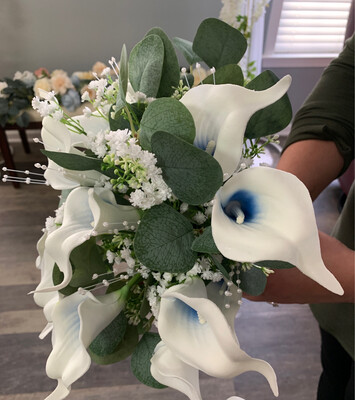 BRIDAL BOUQUET WHITE/BLUE HANDCRAFTED 