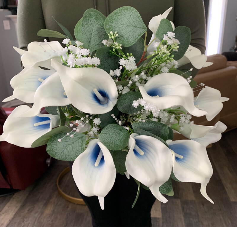 BRIDAL BOUQUET WHITE/BLUE HANDCRAFTED 