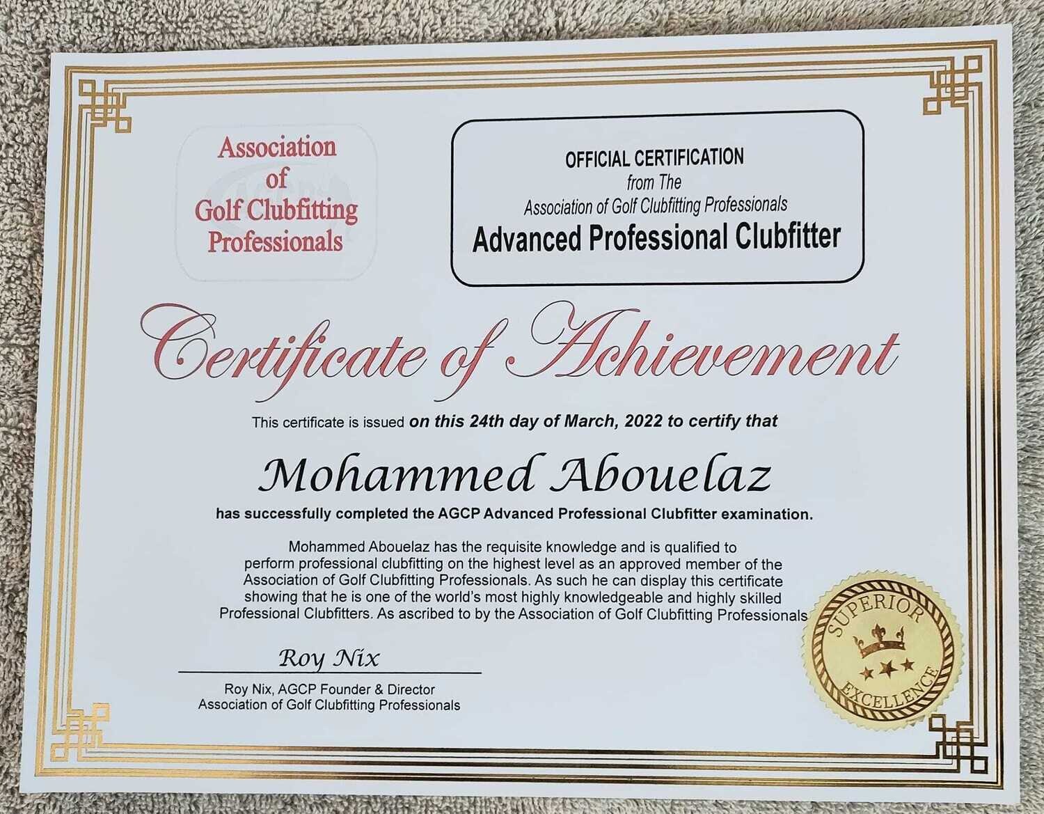 AGCP Advanced Clubfitter Exam