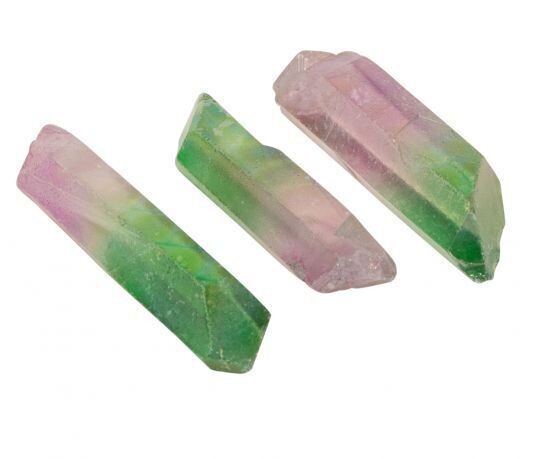 Wassermelonen-Aura-Bergkristall, verarbeiteter Bergkristall aus den USA. 1 Stück 3 bis 5 cm